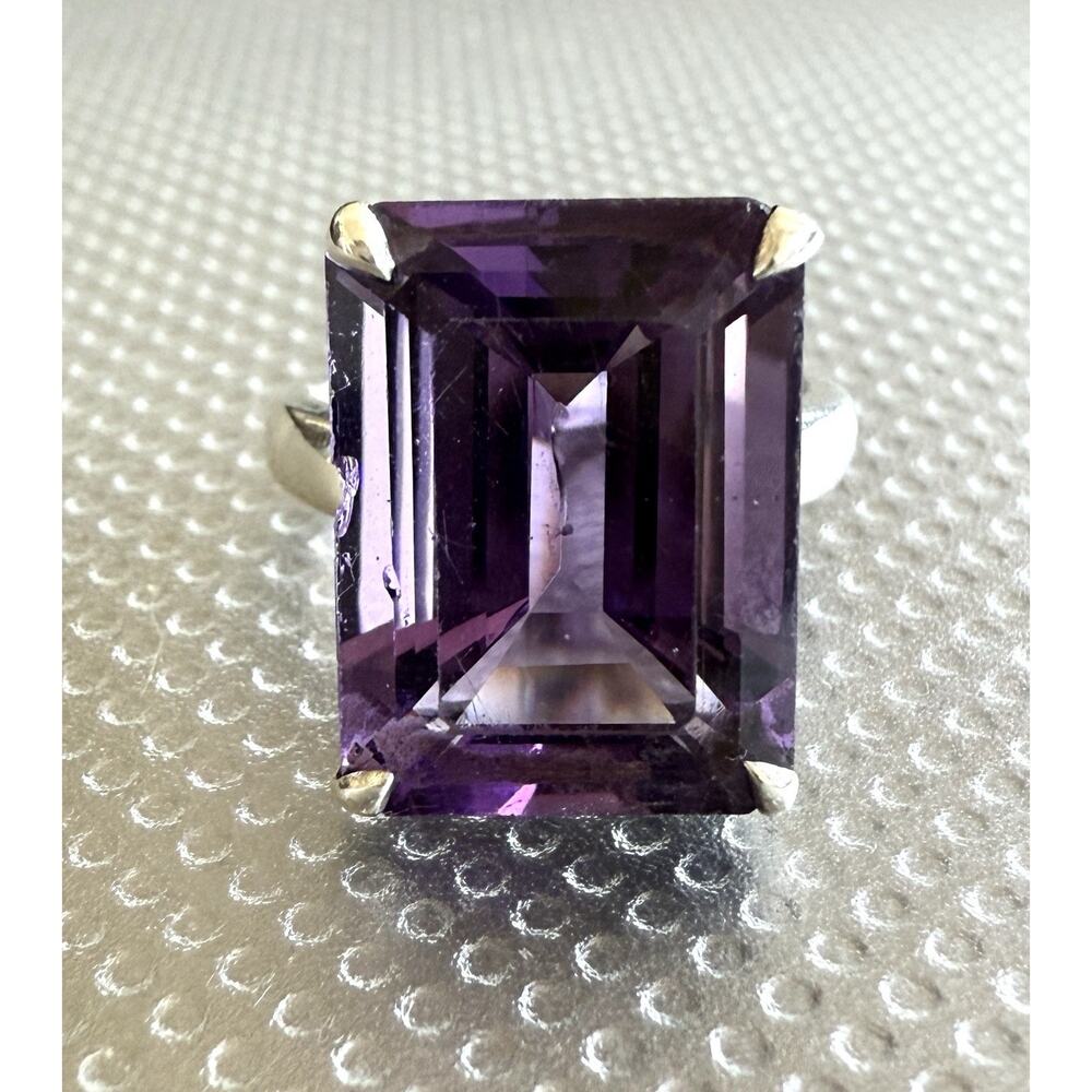 Tiffany & Co Sterling Silver Purple Amethyst Gemstone Sparkler Emerald Ring READ